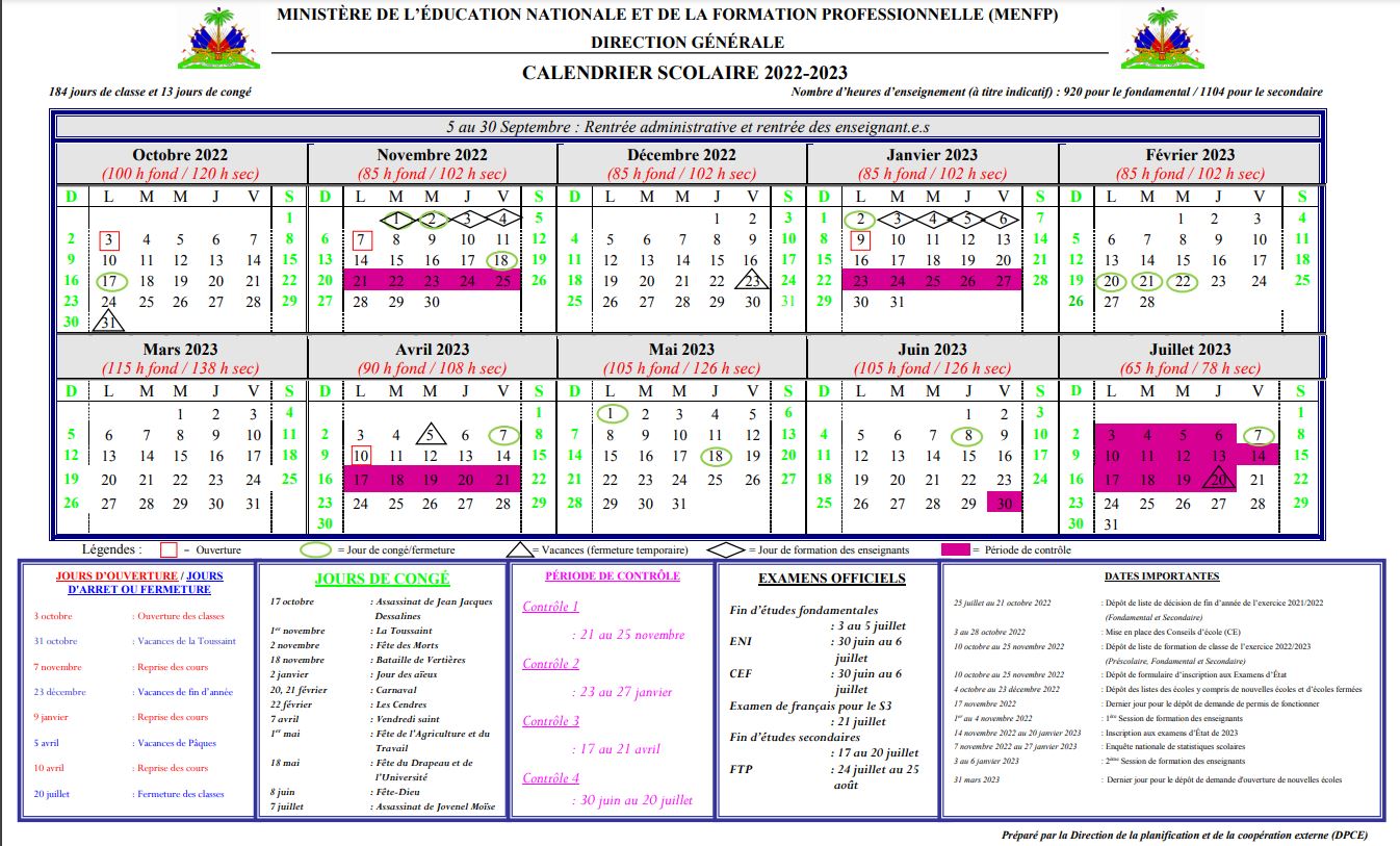 calendrier scolaire 2022-23 pdf menfp 